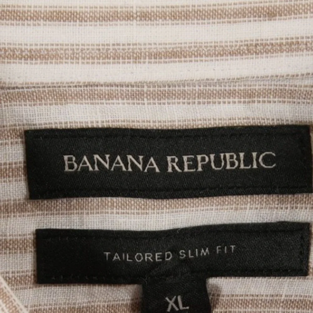 Banana Republic Linen Striped Tailored Slim Fit Men Long Sleeve Shirt XL Office